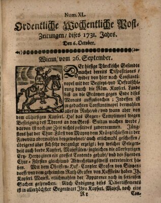 Ordentliche wochentliche Post-Zeitungen Samstag 6. Oktober 1731