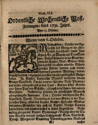 Ordentliche wochentliche Post-Zeitungen Samstag 13. Oktober 1731