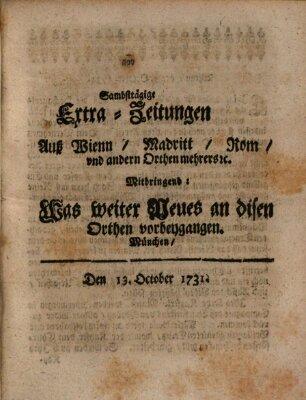 Mercurii Relation, oder wochentliche Ordinari Zeitungen von underschidlichen Orthen (Süddeutsche Presse) Samstag 13. Oktober 1731