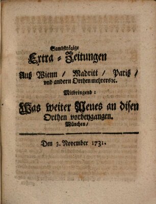 Mercurii Relation, oder wochentliche Ordinari Zeitungen von underschidlichen Orthen (Süddeutsche Presse) Samstag 3. November 1731