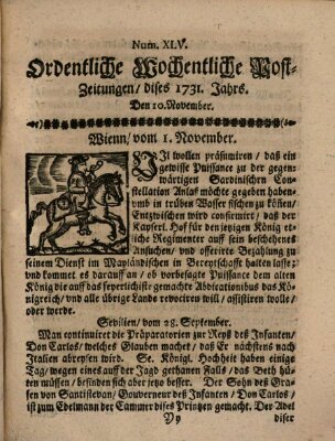 Ordentliche wochentliche Post-Zeitungen Samstag 10. November 1731