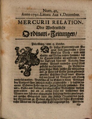 Mercurii Relation, oder wochentliche Ordinari Zeitungen von underschidlichen Orthen (Süddeutsche Presse) Samstag 1. Dezember 1731