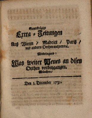 Mercurii Relation, oder wochentliche Ordinari Zeitungen von underschidlichen Orthen (Süddeutsche Presse) Samstag 1. Dezember 1731