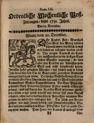 Ordentliche wochentliche Post-Zeitungen Samstag 29. Dezember 1731