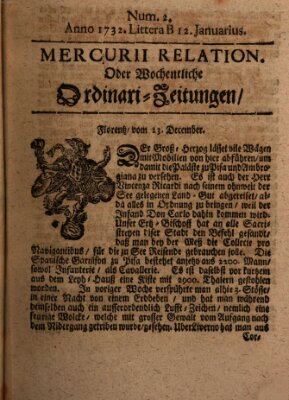 Mercurii Relation, oder wochentliche Ordinari Zeitungen von underschidlichen Orthen (Süddeutsche Presse) Samstag 12. Januar 1732