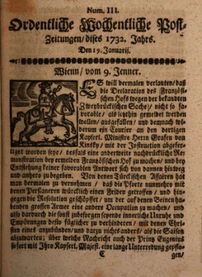 Ordentliche wochentliche Post-Zeitungen Samstag 19. Januar 1732