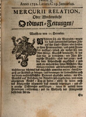 Mercurii Relation, oder wochentliche Ordinari Zeitungen von underschidlichen Orthen (Süddeutsche Presse) Samstag 19. Januar 1732