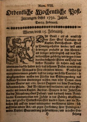 Ordentliche wochentliche Post-Zeitungen Samstag 23. Februar 1732