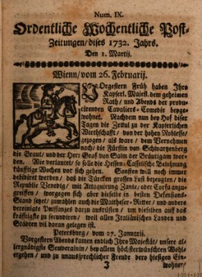 Ordentliche wochentliche Post-Zeitungen Samstag 1. März 1732