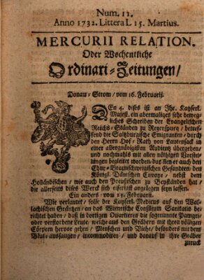 Mercurii Relation, oder wochentliche Ordinari Zeitungen von underschidlichen Orthen (Süddeutsche Presse) Samstag 15. März 1732