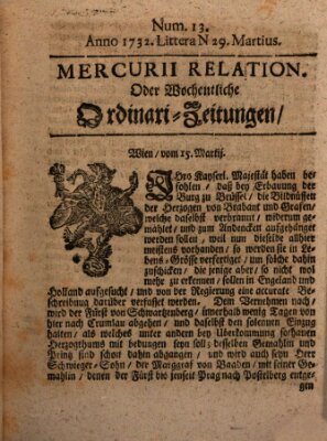 Mercurii Relation, oder wochentliche Ordinari Zeitungen von underschidlichen Orthen (Süddeutsche Presse) Samstag 29. März 1732