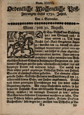 Ordentliche wochentliche Post-Zeitungen Samstag 6. September 1732