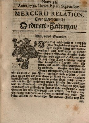 Mercurii Relation, oder wochentliche Ordinari Zeitungen von underschidlichen Orthen (Süddeutsche Presse) Samstag 20. September 1732