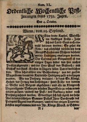 Ordentliche wochentliche Post-Zeitungen Samstag 4. Oktober 1732