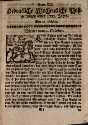 Ordentliche wochentliche Post-Zeitungen Samstag 11. Oktober 1732