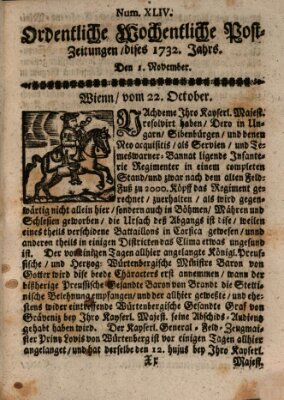 Ordentliche wochentliche Post-Zeitungen Samstag 1. November 1732