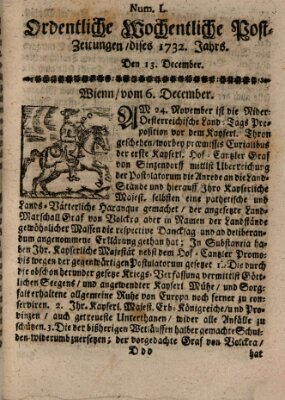 Ordentliche wochentliche Post-Zeitungen Samstag 13. Dezember 1732