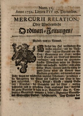 Mercurii Relation, oder wochentliche Ordinari Zeitungen von underschidlichen Orthen (Süddeutsche Presse) Samstag 27. Dezember 1732