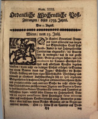 Ordentliche wochentliche Post-Zeitungen Samstag 1. August 1733