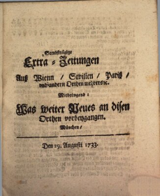 Mercurii Relation, oder wochentliche Ordinari Zeitungen von underschidlichen Orthen (Süddeutsche Presse) Samstag 29. August 1733