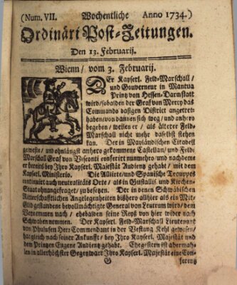 Wochentliche Ordinari Post-Zeitungen (Ordentliche wochentliche Post-Zeitungen) Samstag 13. Februar 1734