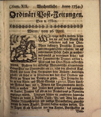 Wochentliche Ordinari Post-Zeitungen (Ordentliche wochentliche Post-Zeitungen) Samstag 8. Mai 1734