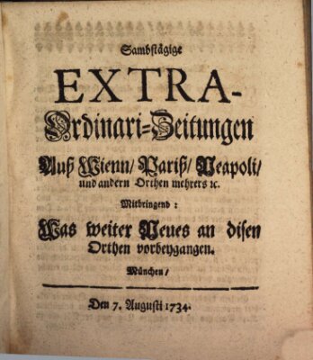 Mercurii Relation, oder wochentliche Ordinari Zeitungen von underschidlichen Orthen (Süddeutsche Presse) Samstag 7. August 1734