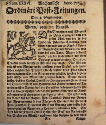 Wochentliche Ordinari Post-Zeitungen (Ordentliche wochentliche Post-Zeitungen) Samstag 4. September 1734