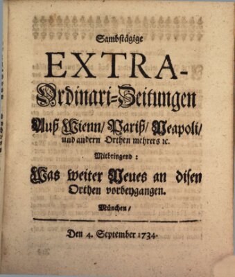 Mercurii Relation, oder wochentliche Ordinari Zeitungen von underschidlichen Orthen (Süddeutsche Presse) Samstag 4. September 1734