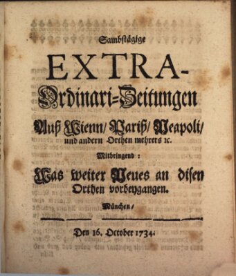 Mercurii Relation, oder wochentliche Ordinari Zeitungen von underschidlichen Orthen (Süddeutsche Presse) Samstag 16. Oktober 1734