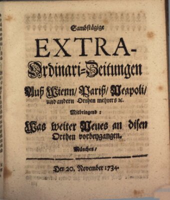 Mercurii Relation, oder wochentliche Ordinari Zeitungen von underschidlichen Orthen (Süddeutsche Presse) Samstag 20. November 1734