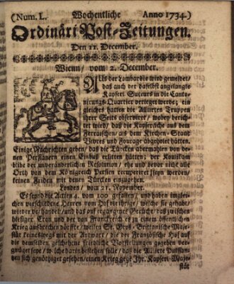 Wochentliche Ordinari Post-Zeitungen (Ordentliche wochentliche Post-Zeitungen) Samstag 11. Dezember 1734