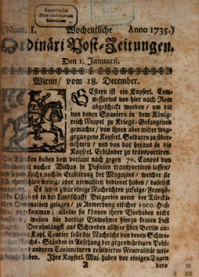 Wochentliche Ordinari Post-Zeitungen (Ordentliche wochentliche Post-Zeitungen) Samstag 1. Januar 1735