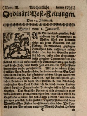 Wochentliche Ordinari Post-Zeitungen (Ordentliche wochentliche Post-Zeitungen) Samstag 15. Januar 1735