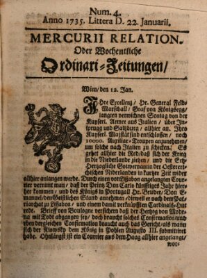 Mercurii Relation, oder wochentliche Ordinari Zeitungen von underschidlichen Orthen (Süddeutsche Presse) Samstag 22. Januar 1735