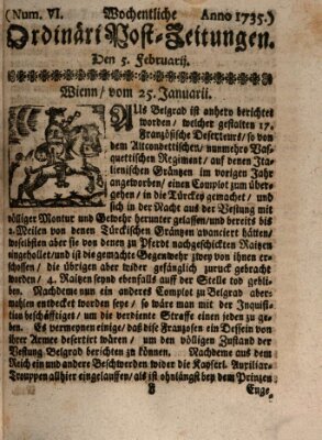 Wochentliche Ordinari Post-Zeitungen (Ordentliche wochentliche Post-Zeitungen) Samstag 5. Februar 1735