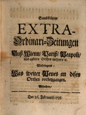 Mercurii Relation, oder wochentliche Ordinari Zeitungen von underschidlichen Orthen (Süddeutsche Presse) Samstag 26. Februar 1735