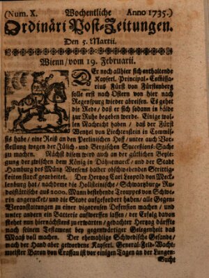 Wochentliche Ordinari Post-Zeitungen (Ordentliche wochentliche Post-Zeitungen) Samstag 5. März 1735