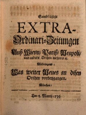 Mercurii Relation, oder wochentliche Ordinari Zeitungen von underschidlichen Orthen (Süddeutsche Presse) Samstag 5. März 1735