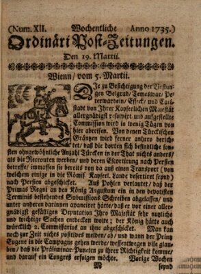 Wochentliche Ordinari Post-Zeitungen (Ordentliche wochentliche Post-Zeitungen) Samstag 19. März 1735