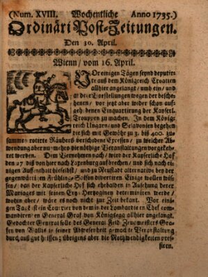 Wochentliche Ordinari Post-Zeitungen (Ordentliche wochentliche Post-Zeitungen) Samstag 30. April 1735