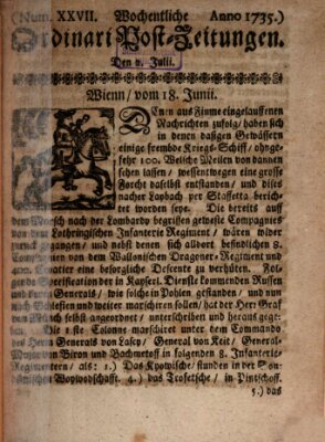 Wochentliche Ordinari Post-Zeitungen (Ordentliche wochentliche Post-Zeitungen) Samstag 2. Juli 1735