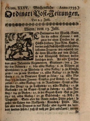 Wochentliche Ordinari Post-Zeitungen (Ordentliche wochentliche Post-Zeitungen) Samstag 23. Juli 1735