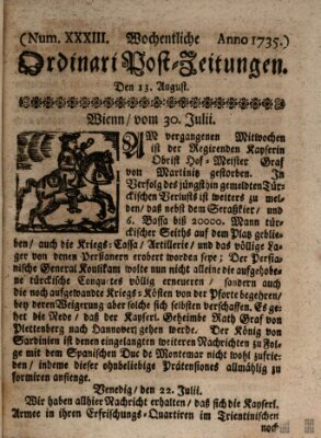 Wochentliche Ordinari Post-Zeitungen (Ordentliche wochentliche Post-Zeitungen) Samstag 13. August 1735