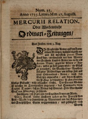 Wochentliche Ordinari Post-Zeitungen (Ordentliche wochentliche Post-Zeitungen) Samstag 27. August 1735