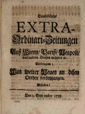 Mercurii Relation, oder wochentliche Ordinari Zeitungen von underschidlichen Orthen (Süddeutsche Presse) Samstag 3. September 1735