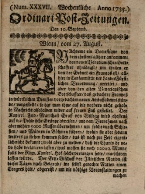 Wochentliche Ordinari Post-Zeitungen (Ordentliche wochentliche Post-Zeitungen) Samstag 10. September 1735