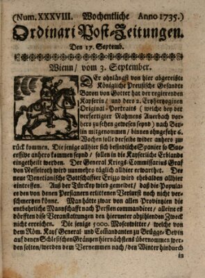 Wochentliche Ordinari Post-Zeitungen (Ordentliche wochentliche Post-Zeitungen) Samstag 17. September 1735