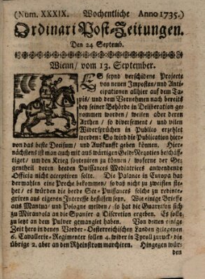 Wochentliche Ordinari Post-Zeitungen (Ordentliche wochentliche Post-Zeitungen) Samstag 24. September 1735