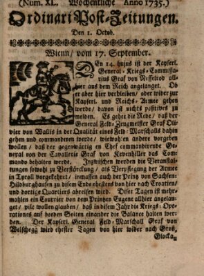 Wochentliche Ordinari Post-Zeitungen (Ordentliche wochentliche Post-Zeitungen) Samstag 1. Oktober 1735